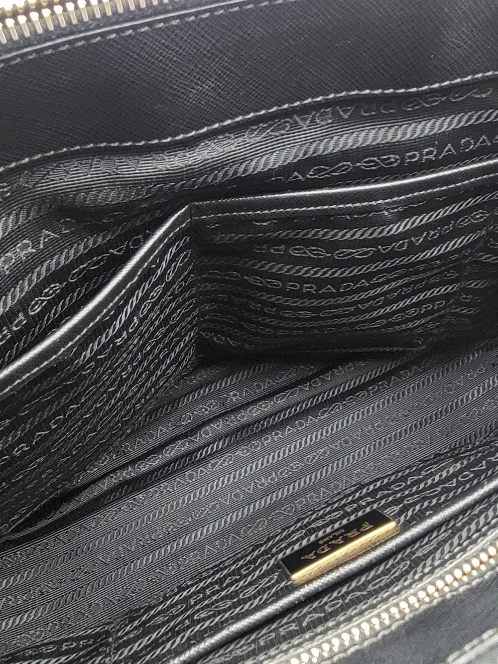 PRADA Black Saffiano Galleria Lux Leather Double Zip Medium Tote Bag,Auth w/COA.